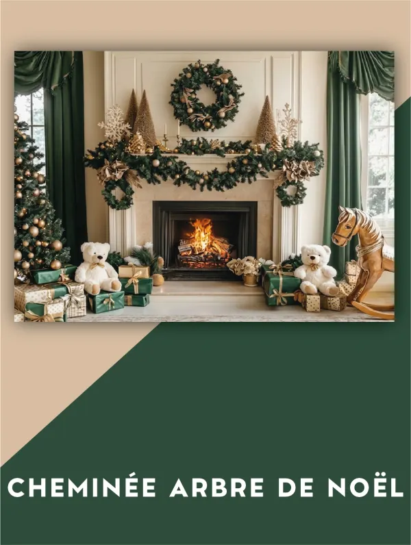 Cheminee arbre de noel · Fonds, dressing du studio de Julie Dugardin Photographe
